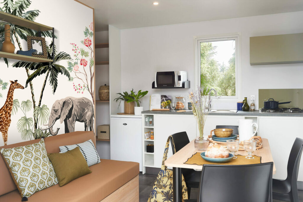 acheter collection tapisserie repositionnable vintage rétro jungle girafe éléphant personnalisable pas cher mobil home