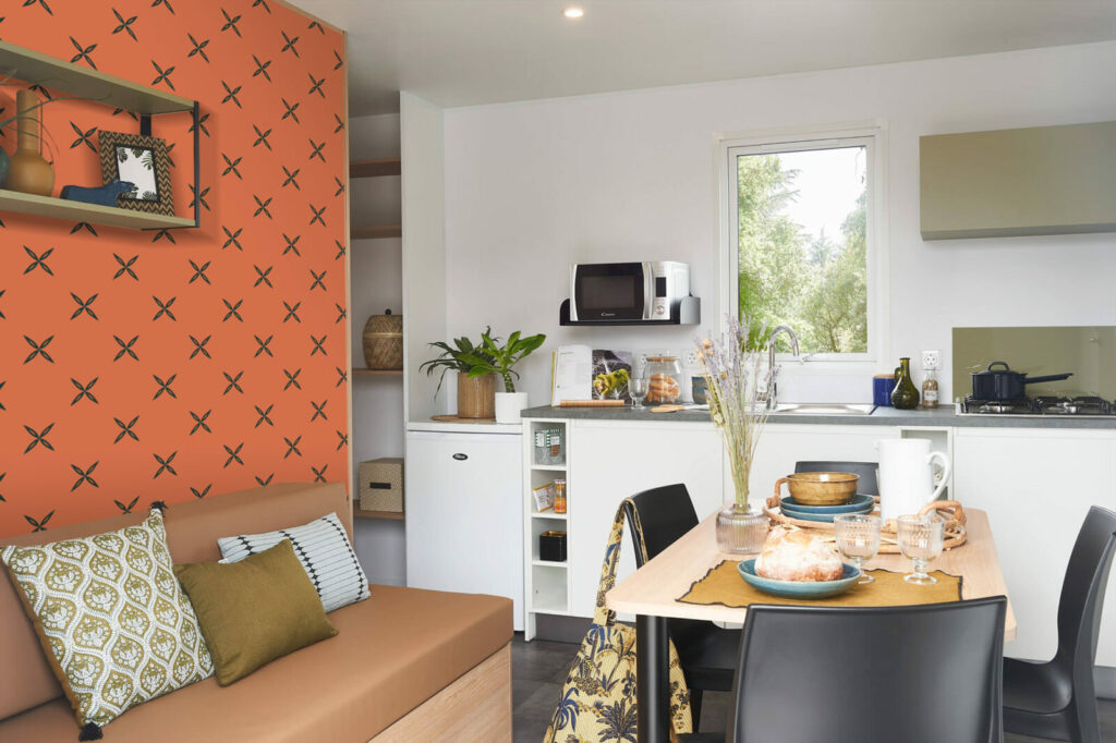 tapisserie repositionnable imprimé floral bon marché mobil home salle à manger terracotta