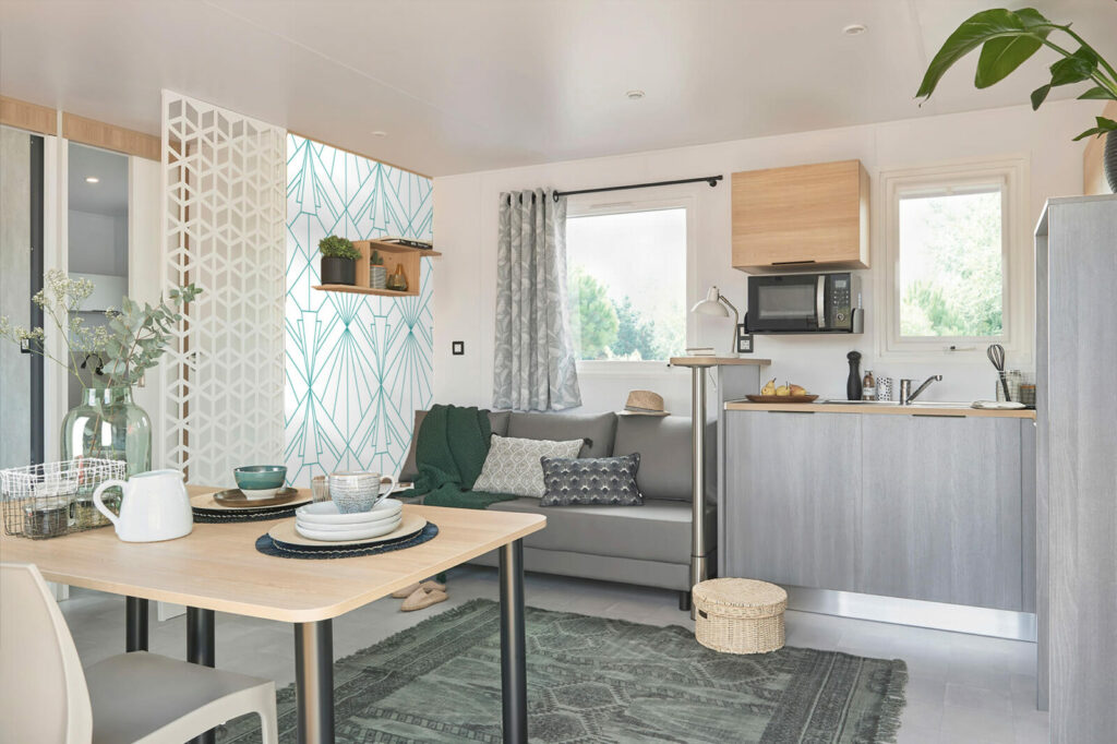 tapisserie murale géométrique tendance art déco pas cher - mobil home - chambre -vert