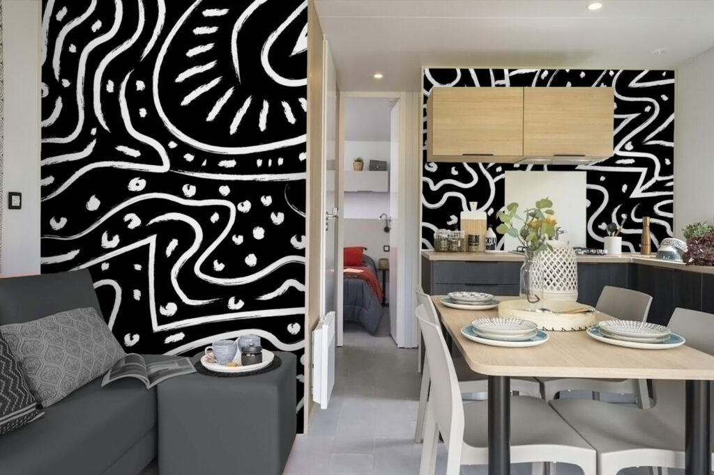 décors muraux style ethnique abstrait moins cher mobil-home noir gris