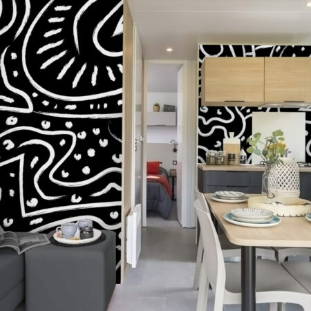 décors muraux style ethnique abstrait moins cher mobil-home noir gris