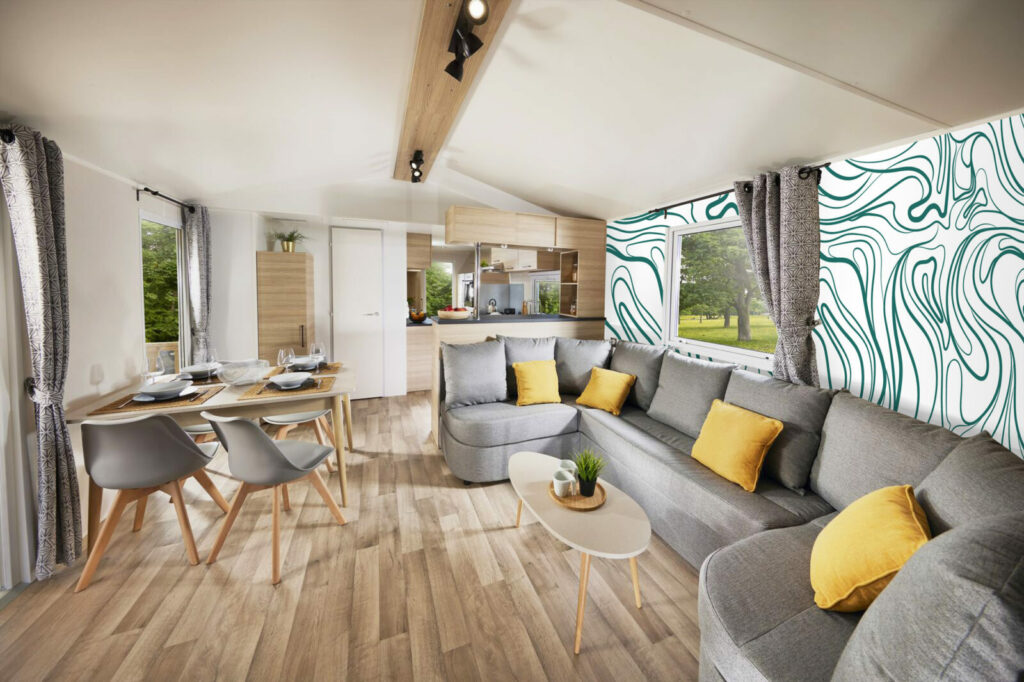 papier peint à encoller ligne abstraite moderne sur-mesure haut de gamme mobil home de camping - vert