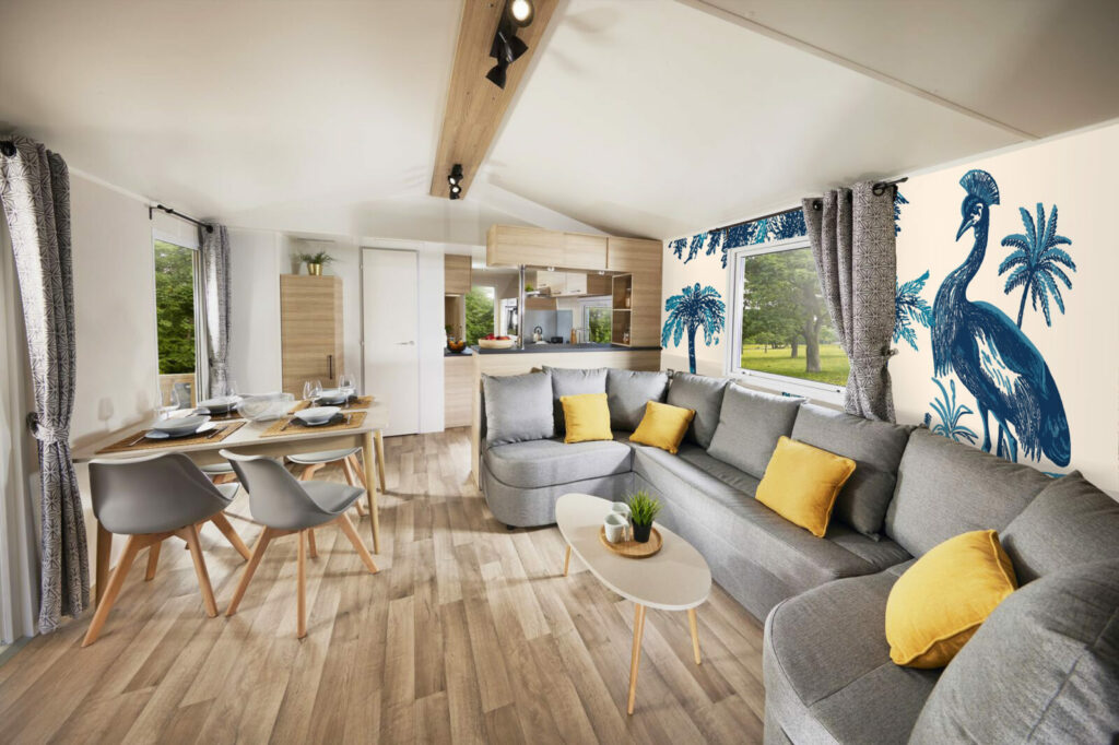 tapisserie panoramique paysage tropical jungle moderne haut de gamme mobil home - bleu