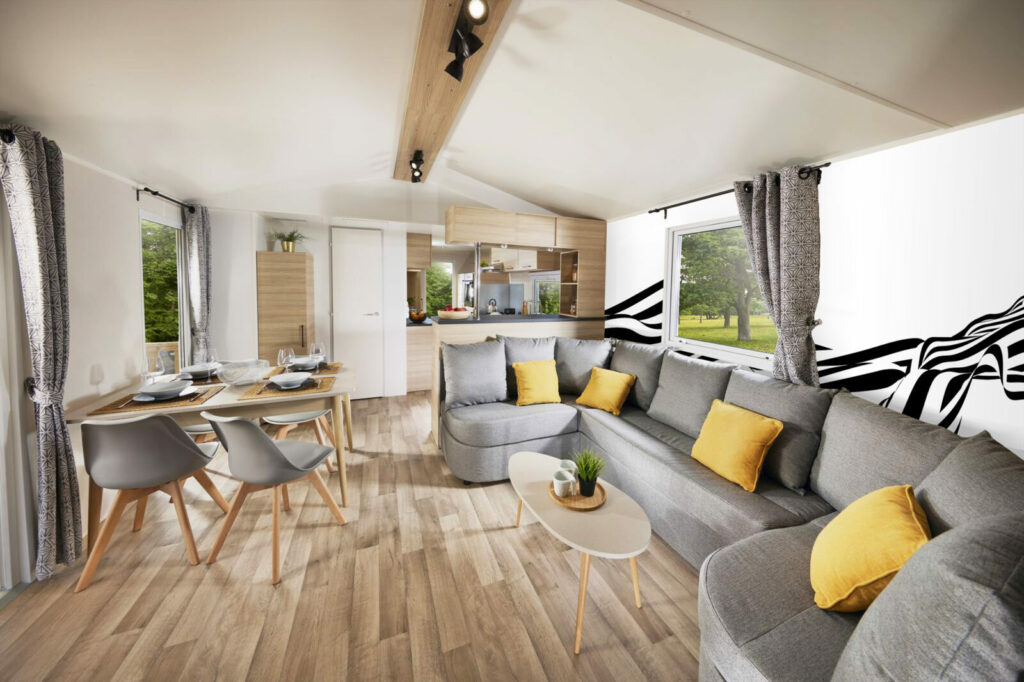 Papier peint à encoller panoramique tendance vagues personnalisée pas cher mobil home salle à manger noir