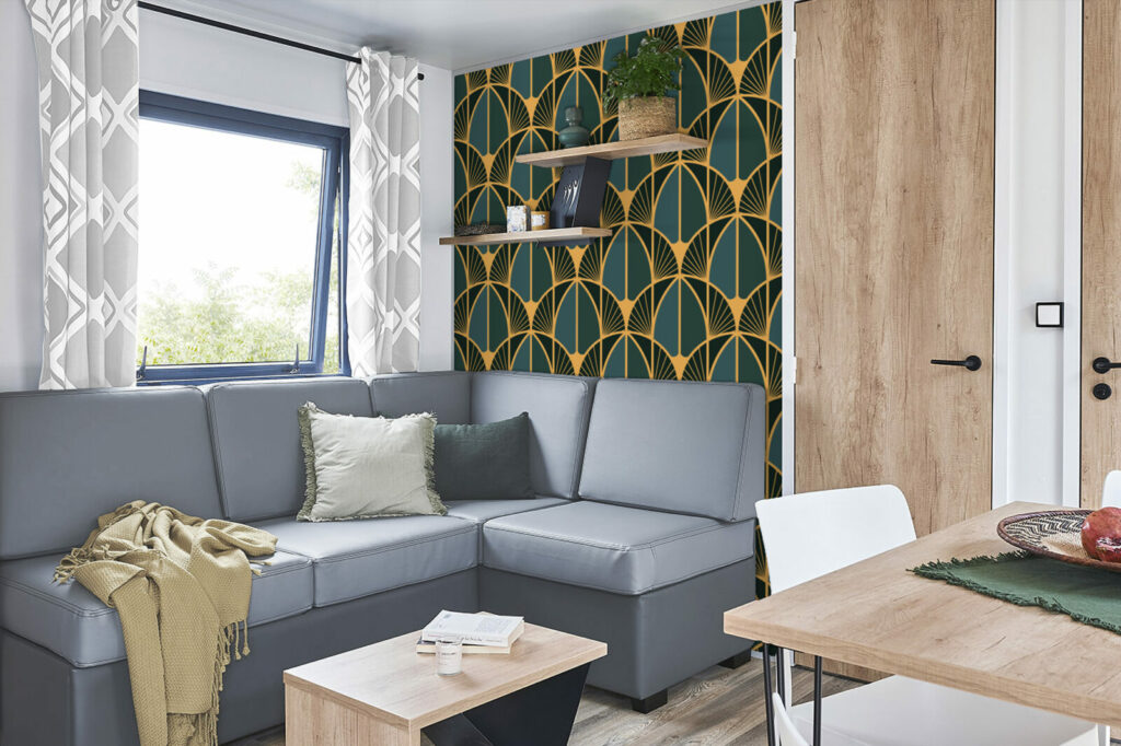tapisserie pré encollée géométrique art déco pas cher mobil home salle à manger