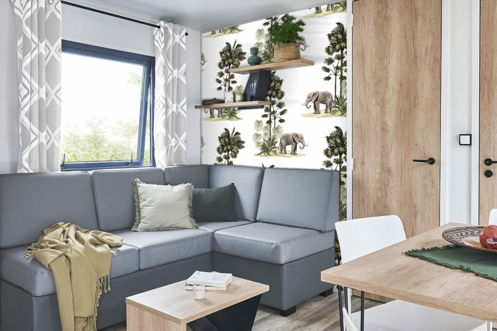 acheter collection tapisserie repositionnable vintage rétro éléphant jungle personnalisable pas cher mobil home