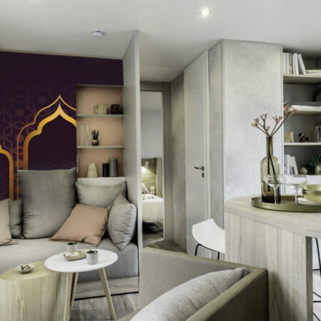 tapisserie murale panoramique oriental haut de gamme salon - prune