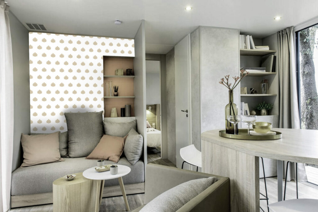 tapisserie murale motif coquillage luxe haut de gamme mobil home beige