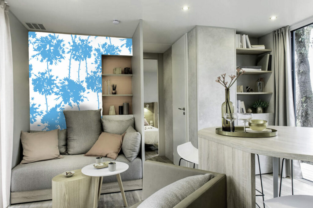 tapisserie à encoller murale arbres abstrait - panoramique bleu