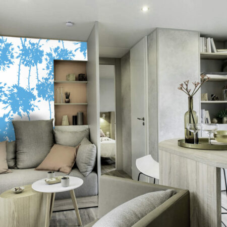 tapisserie à encoller murale arbres abstrait - panoramique bleu