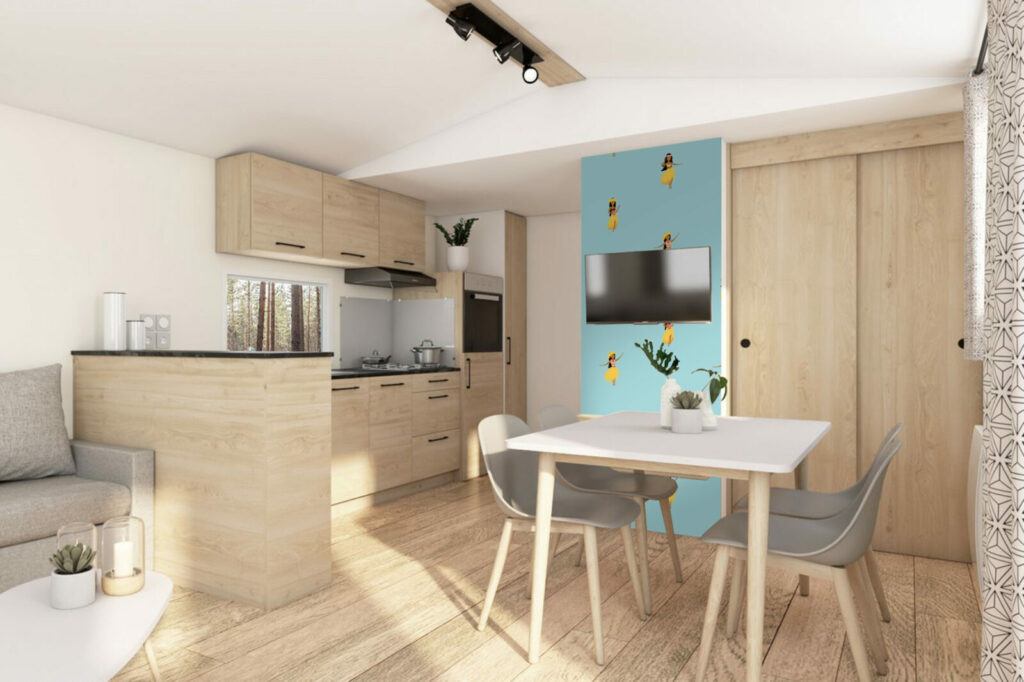 tapisserie repositionnable ultra facile à poser danseuses hawaiiennes pas cher mobil-home - bleu