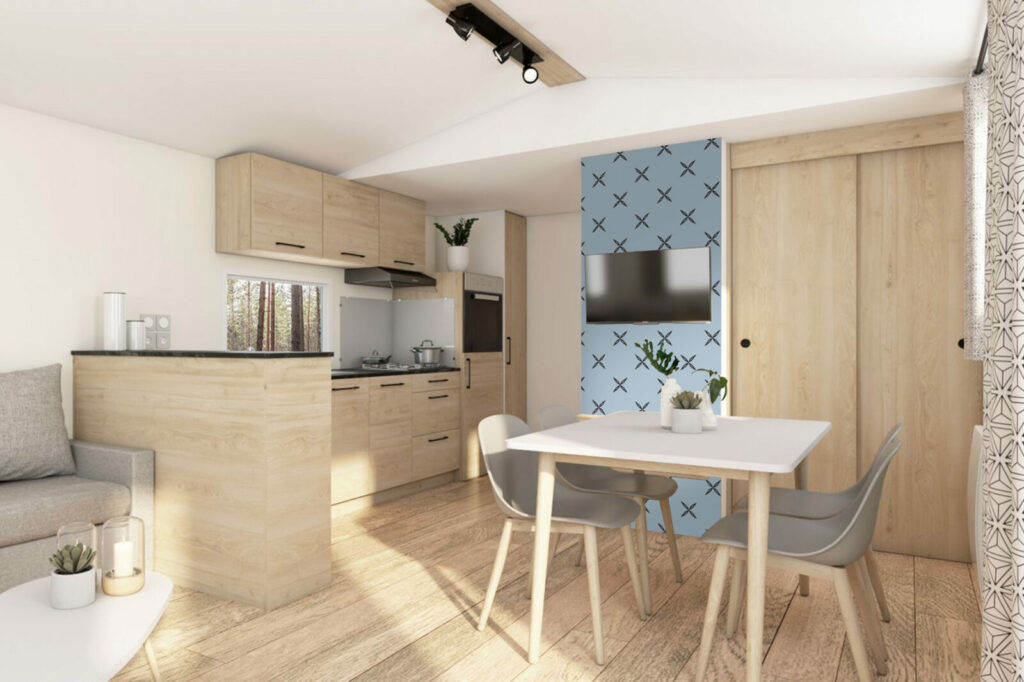 tapisserie repositionnable imprimé floral bon marché mobil home salle à manger bleu