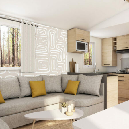 tapisserie repositionnable lignes abstraites moderne haut de gamme mobil home beige