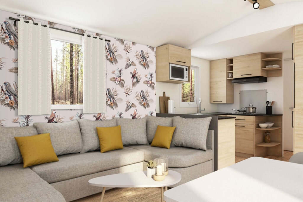 Papier peint pré encollé moderne et design perroquet jungle livraison gratuite salon mobil-home