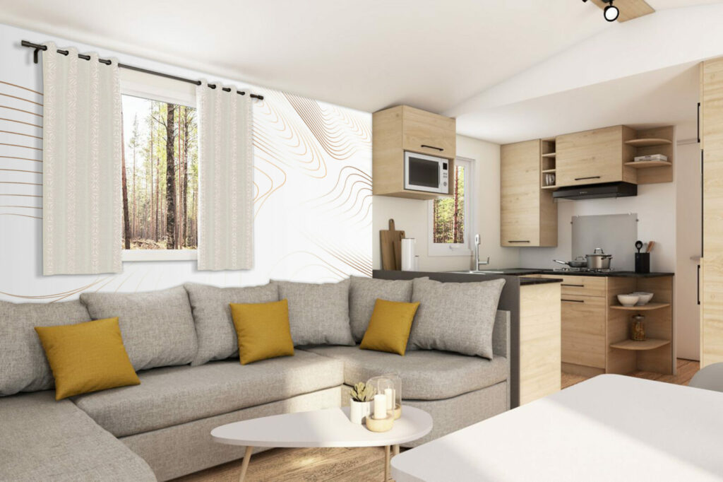 papier peint pré encollé tendance minimaliste de ligne et ondulation pas cher mobil home de camping - blanc