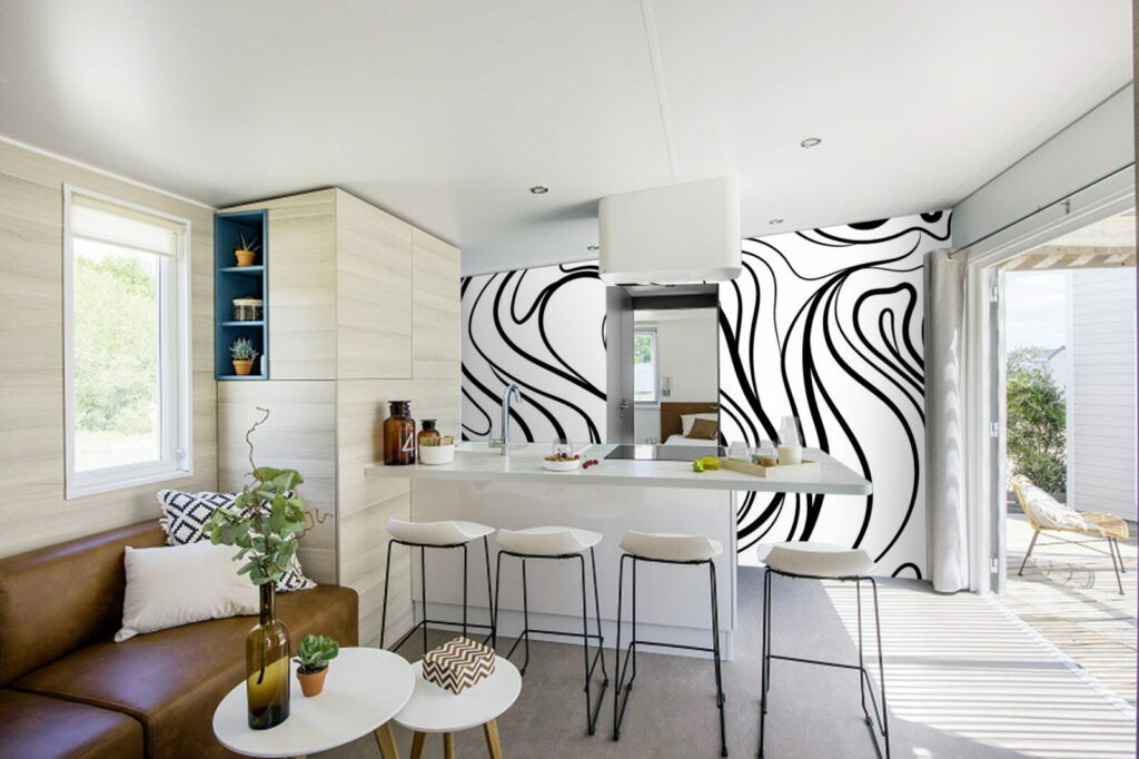 papier peint à encoller ligne abstraite moderne sur-mesure haut de gamme mobil home de camping -noir