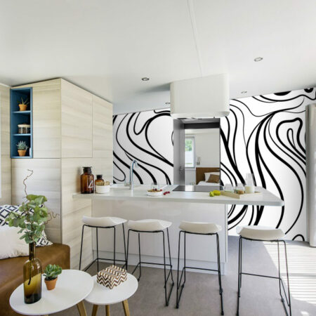 papier peint à encoller ligne abstraite moderne sur-mesure haut de gamme mobil home de camping -noir
