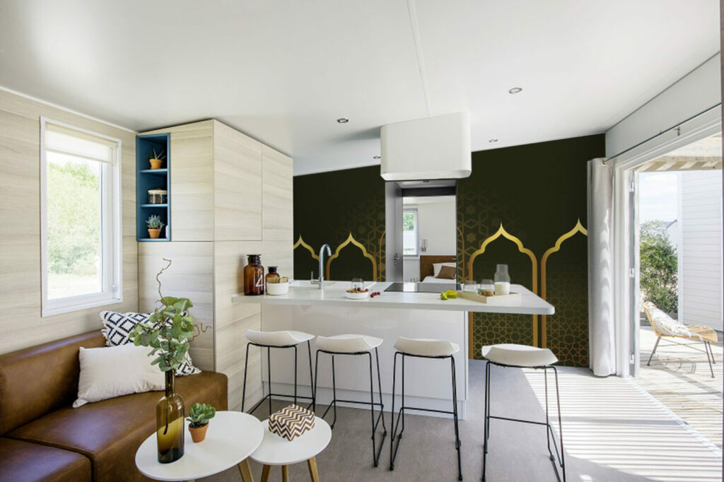 tapisserie murale panoramique oriental haut de gamme salon - kaki