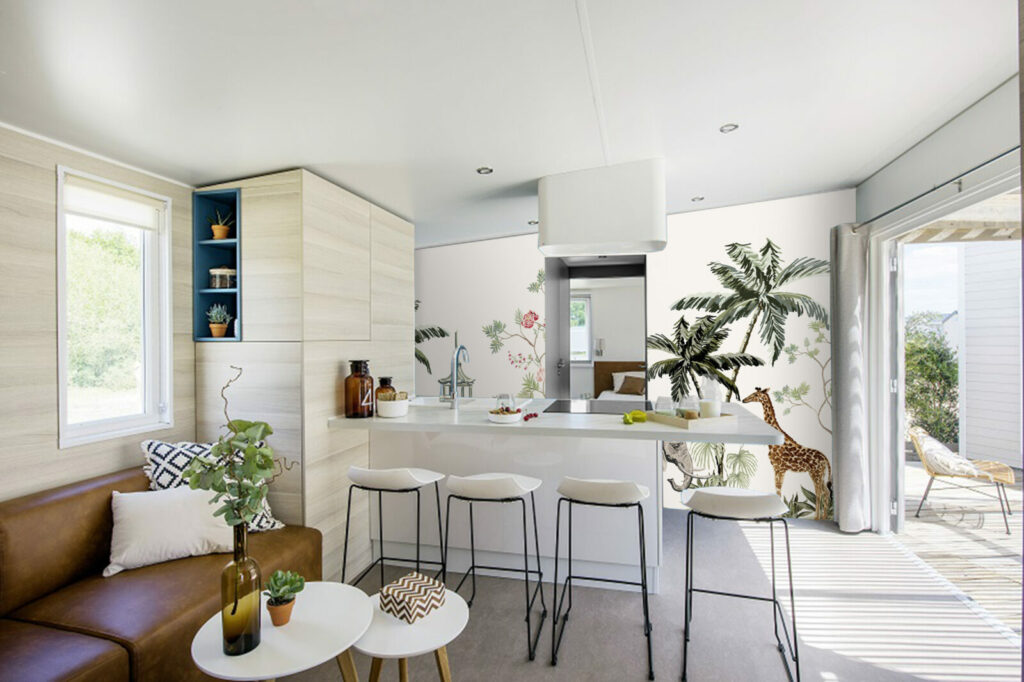 acheter collection tapisserie repositionnable vintage rétro jungle girafe personnalisable pas cher mobil home