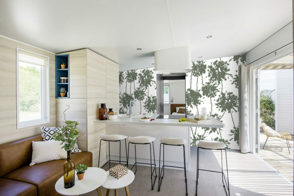 tapisserie à encoller murale arbres abstrait - panoramique kaki