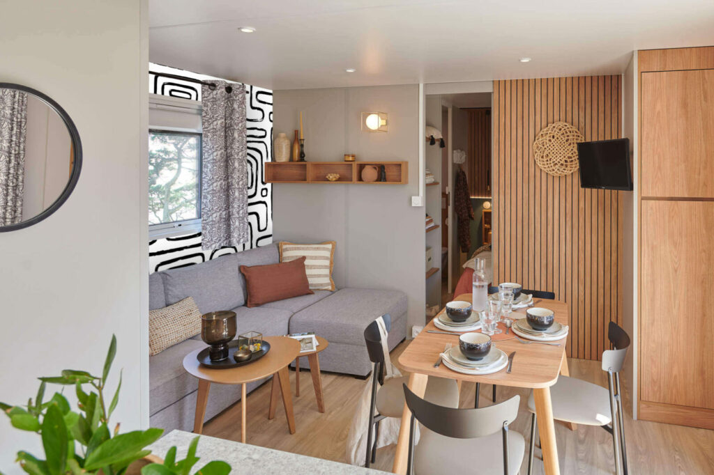 tapisserie repositionnable lignes abstraites moderne haut de gamme mobil home noir et blanc