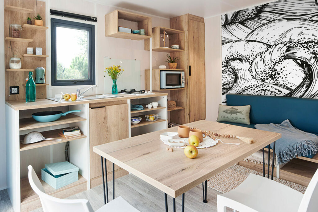 tapisserie à encoller vague japonisante moderne sur-mesure livraison rapide mobil home noir