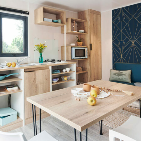 tapisserie murale géométrique tendance art déco pas cher - mobil home - chambre -bleu