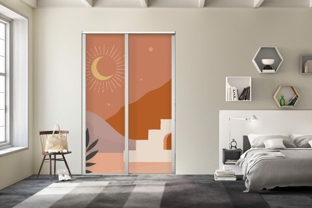 tapisserie repositionnable paysage méditerranéen minimaliste pas cher porte de placard terracotta