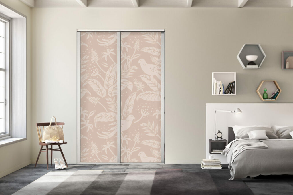 Papier peint à encoller oiseau perroquet feuilles - pas cher – portes de placard coulissantes - haut de gamme - Beige - chambre