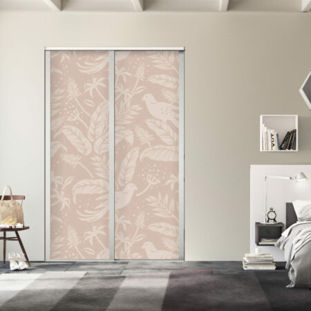 Papier peint à encoller oiseau perroquet feuilles - pas cher – portes de placard coulissantes - haut de gamme - Beige - chambre