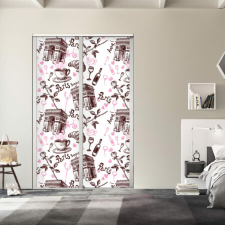 Tapisserie à encoller motif paris café France personnalisé pas cher bonne qualité porte de placard