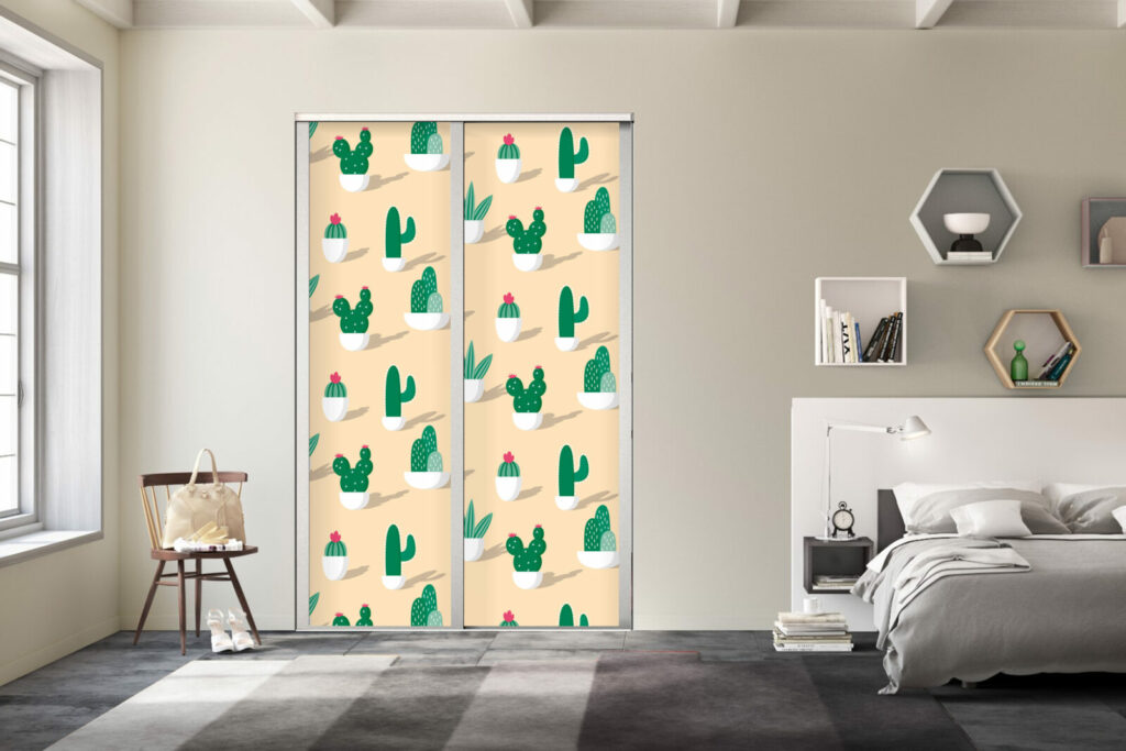 tapisserie repositionnable sur mesure pour portes de placard motif cactus haut de gamme - beige