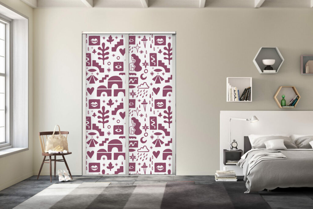 fresque mural de formes abstraites style Mathisse haut de gamme - bleu - portes de placard