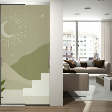 tapisserie repositionnable paysage méditerranéen minimaliste pas cher porte de placard coulissante kaki