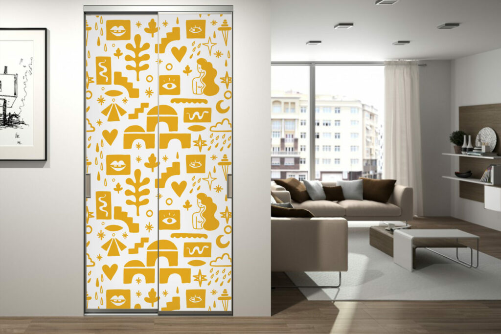 fresque mural de formes abstraites style Mathisse haut de gamme - bleu - portes de placard