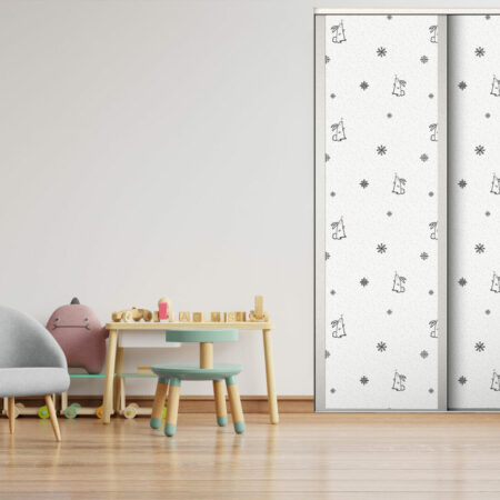 Papier peint pré encollé motif lapin hiver flocon personnalisé pas cher portes de placard chambre bébé salle de jeux