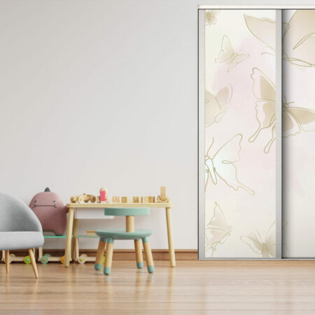 Vinyle repositionnable sur mesure pour porte motif papillon beige haut de gamme