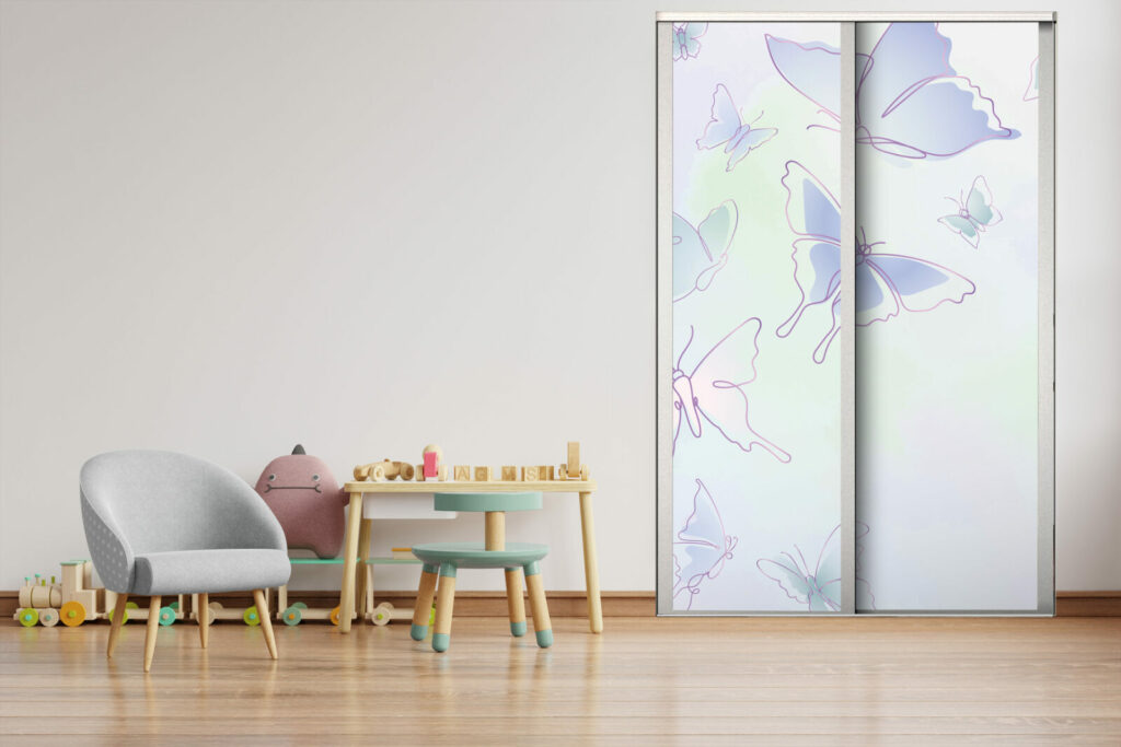 Vinyle repositionnable sur mesure pour porte motif papillon bleu haut de gamme