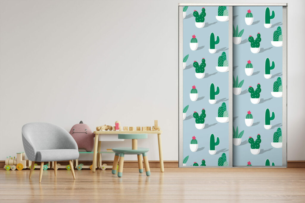 tapisserie repositionnable sur mesure pour portes de placard motif cactus haut de gamme - bleu