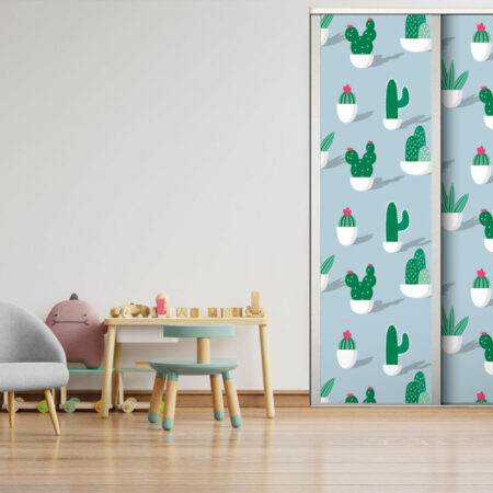 tapisserie repositionnable sur mesure pour portes de placard motif cactus haut de gamme - bleu