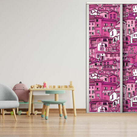 papier peint à encoller haut de gamme village pas cher - bonne qualité - portes de placard rose