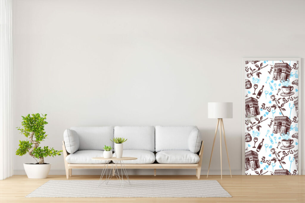 Tapisserie à encoller motif paris café France personnalisé pas cher bonne qualité porte