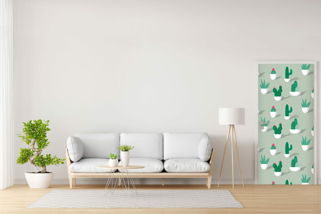 tapisserie repositionnable sur mesure pour porte motif cactus haut de gamme - vert