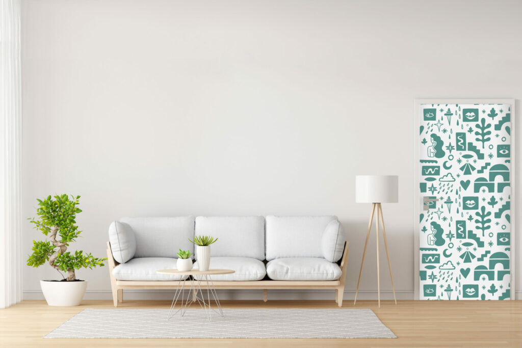 fresque mural de formes abstraites style Mathisse haut de gamme - bleu - porte