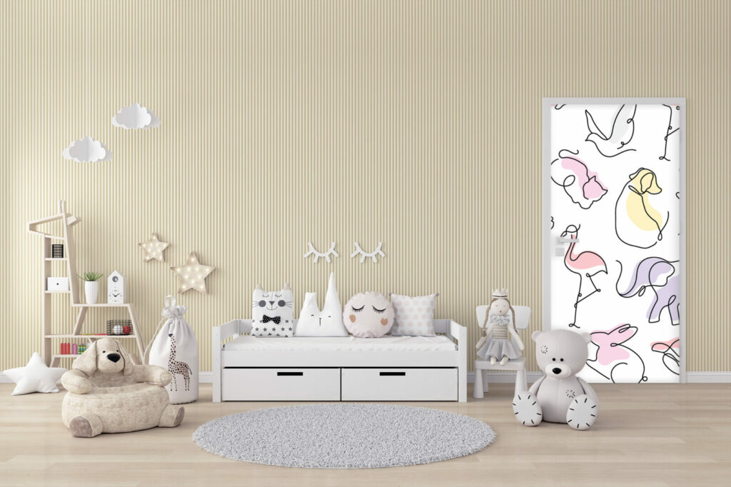 tapisserie vinyle autocollant motif animaux minimaliste aquarelle personnalisé porte de chambre enfant