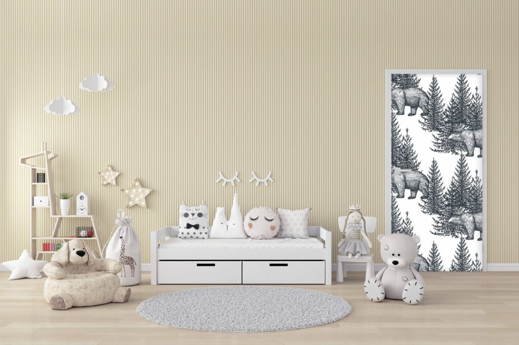 stickers muraux intissé motif ours forêt personnalisé moins cher porte de chambre bébé