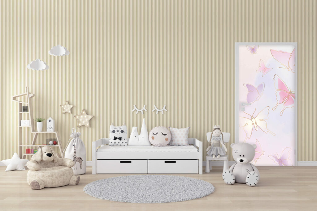 Vinyle repositionnable sur mesure pour porte motif papillon rose haut de gamme