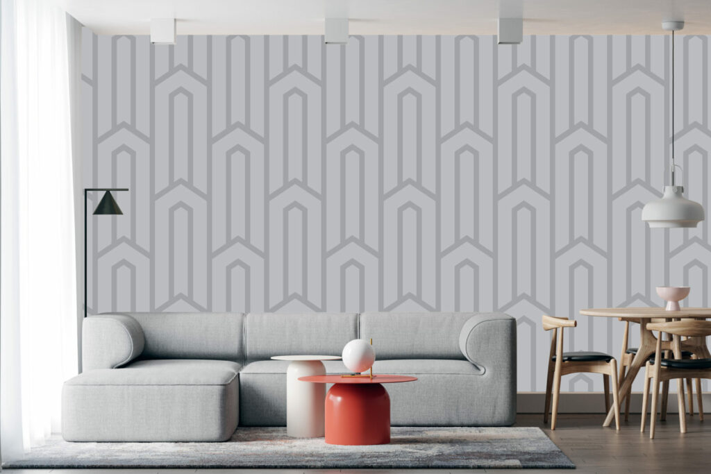 papier peint repositionnable motif géométrique à encoller abordable salle à manger gris