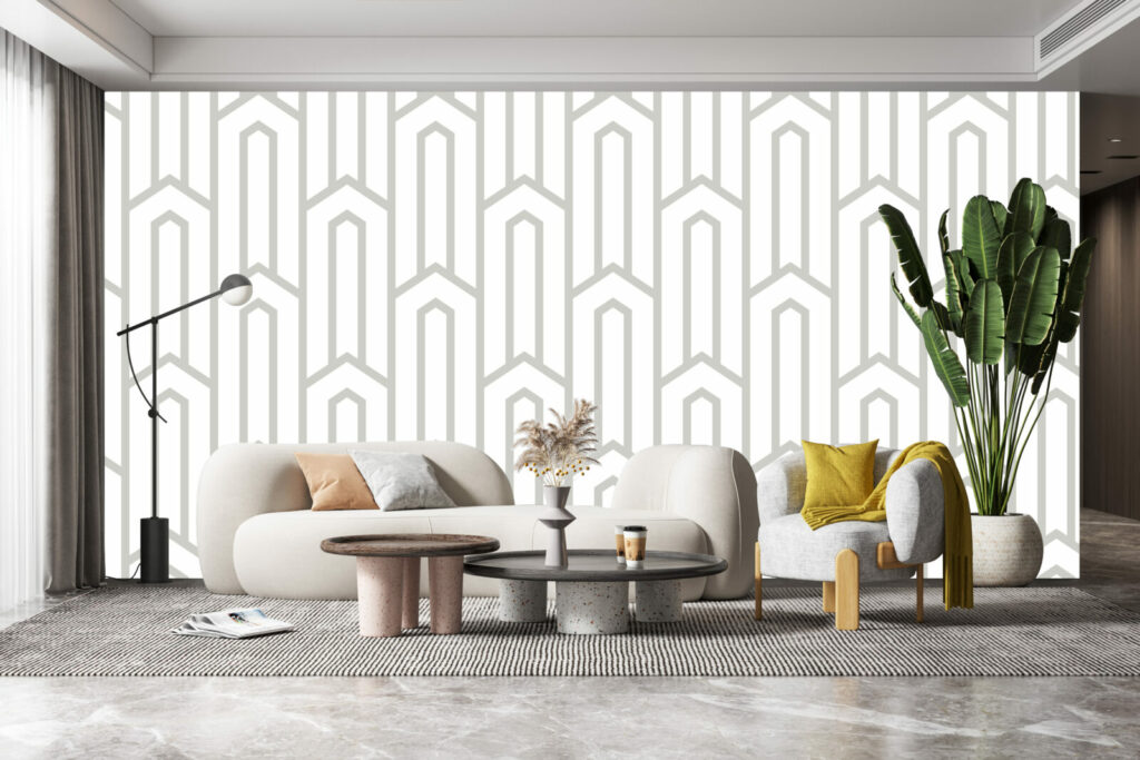 papier peint repositionnable motif géométrique à encoller abordable salle à manger beige