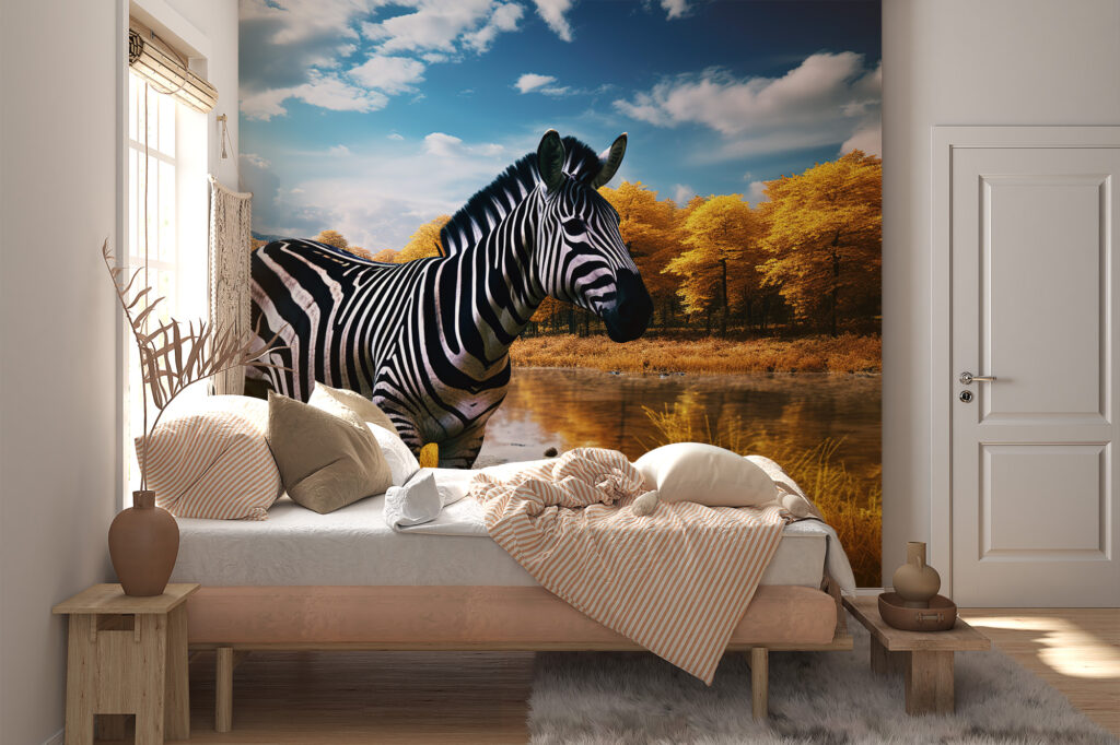 Papier Peint 3D Autocollant Zèbre Luna - R31164 - Amovible Coloré